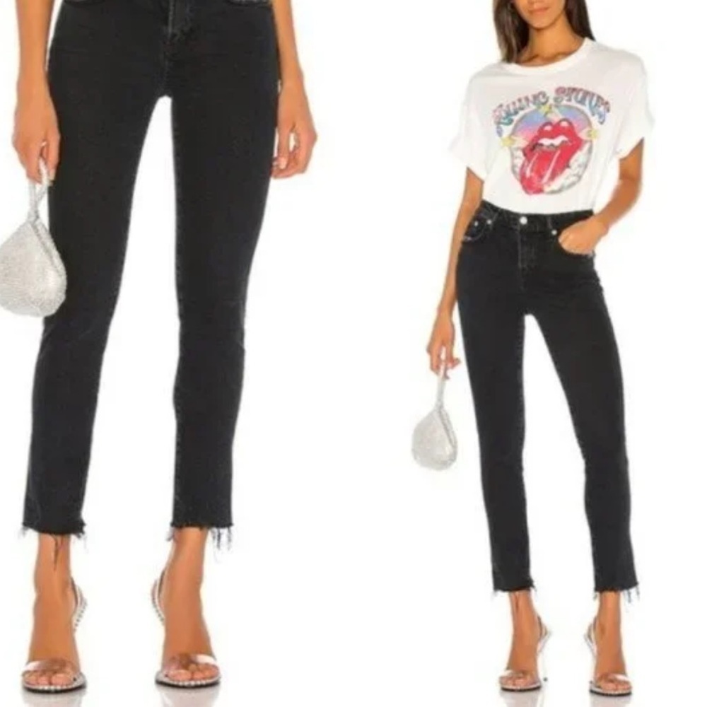 Agolde Toni Mid Rise Straight Jeans Black/Feral Raw Hem A133D-3002 - 29